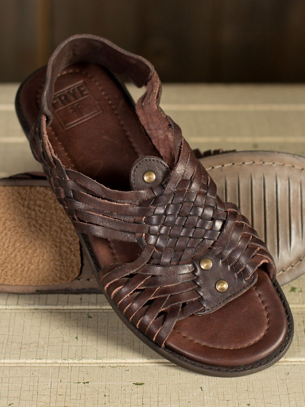 Frye leather brown huarache sandals size 10